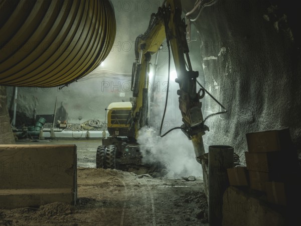 Construction work on a cross-passage in a tunnel section in construction lot H53, Brenner Base