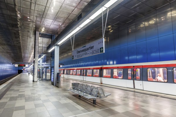 Hochbahn Hamburg metro metro station at Überseequartier station in Hamburg, Germany, Europe