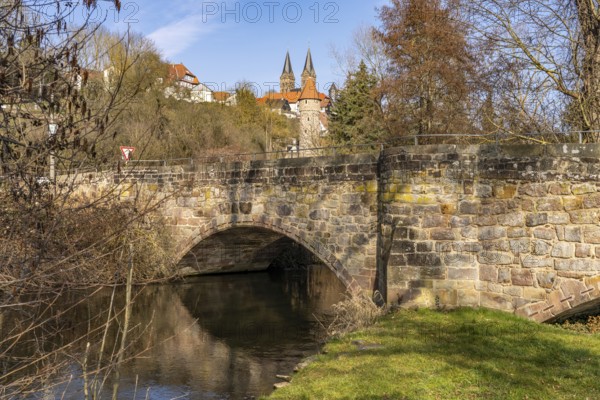 Bridge over the Mühlgraben and St Peter's Cathedral, Fritzlar, Schwalm-Eder district, Hesse,