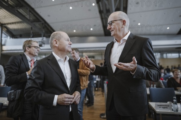 Olaf Scholz (SPD), Federal Chancellor, together with Dietmar Woidke (SPD), Minister President of