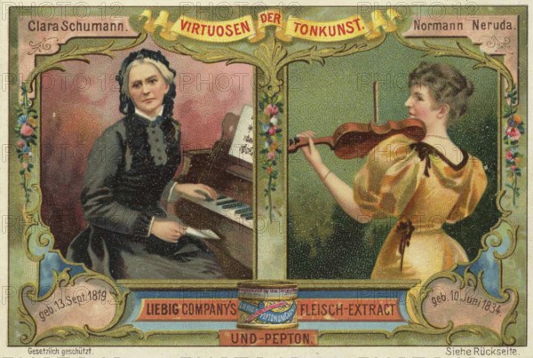 Picture series Virtuosen der Tonkunst, Clara Schumann and Normann Neruda, Liebig picture, digitally