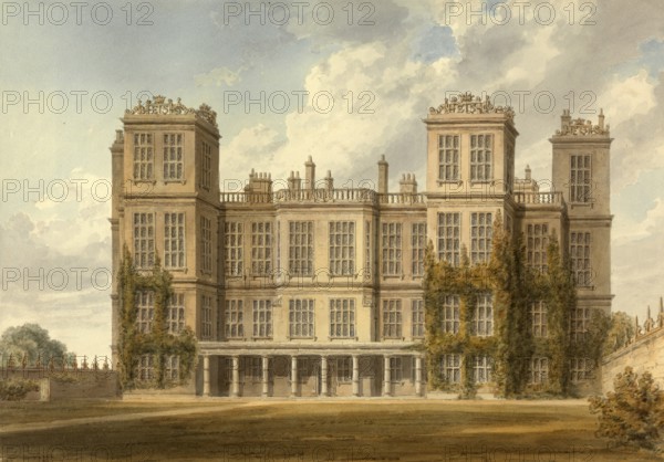 North View of Hardwick Hall, Derbyshire, the Seat of the Duke of Devonshire, England, digitally