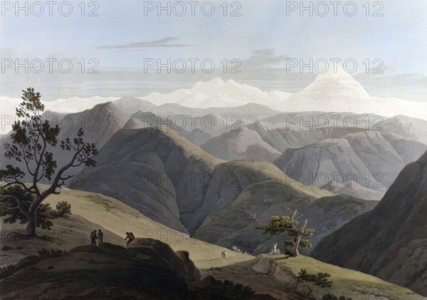 View between Natan and Taka Ca Munda, Sirinagur Mountains, Srinagar, India, ca 1880, digitally