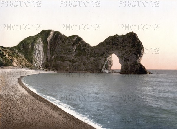 Durdle Door, Lulworth, England / England, Historic, digitally restored reproduction from a 19th