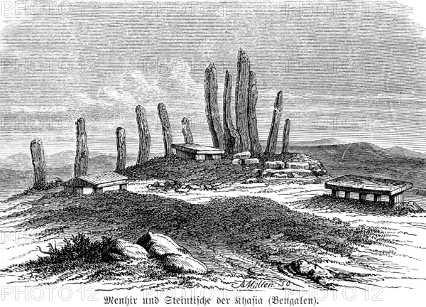 Menhir and stone tables of the Khasi, an indigenous people, today in the state of Meghalaya,