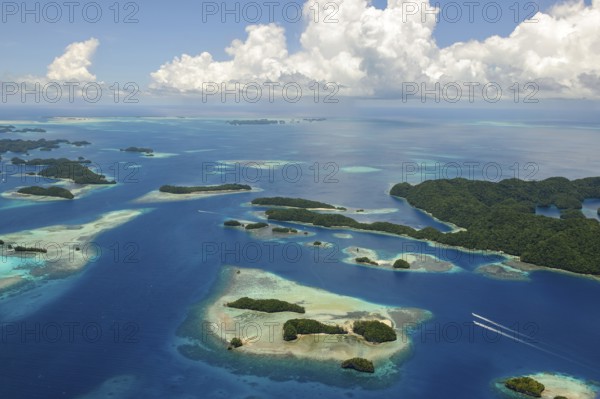 Aerial view bird's eye view of UNESCO cultural heritage natural heritage Rock Islands islands in