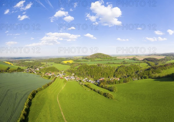 Landscape in the Osterzgebirge with Niederfrauendorf and Luchberg from above, Glashütte,