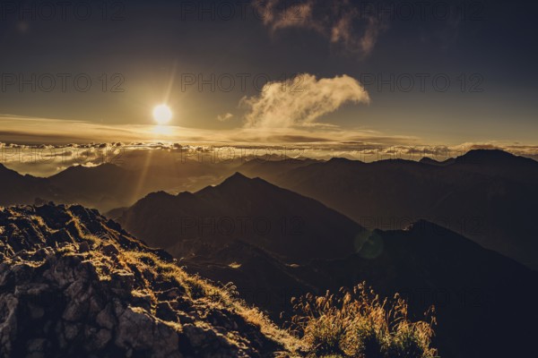 Sunrise hike on the Hochplatte near Halblech in the Ammergau Alps, Ammergebirge in the Allgäu,