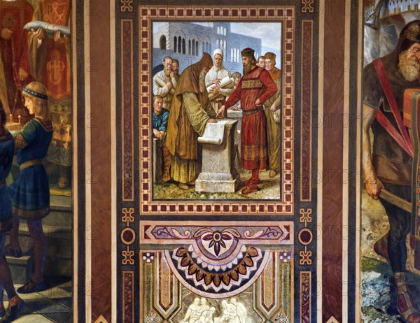 Benno supervises the construction of the imperial palace in Goslar under Henry III, mural by
