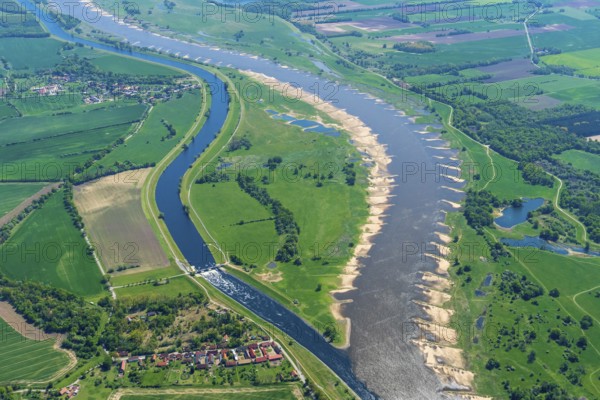 Aerial view, tributary, Havel, Elbe, river, water, landscape, river landscape, Brandenburg,