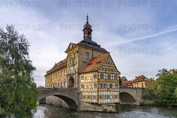 The Old Town Hall on the River Regnitz in the historic centre of Bamberg, Upper Franconia, Bavaria,