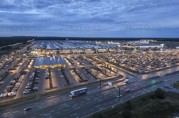 Tesla Giga Factory at the blue hour, Grünheide, 25.09.2024., Grünheide, Brandenburg, Germany,