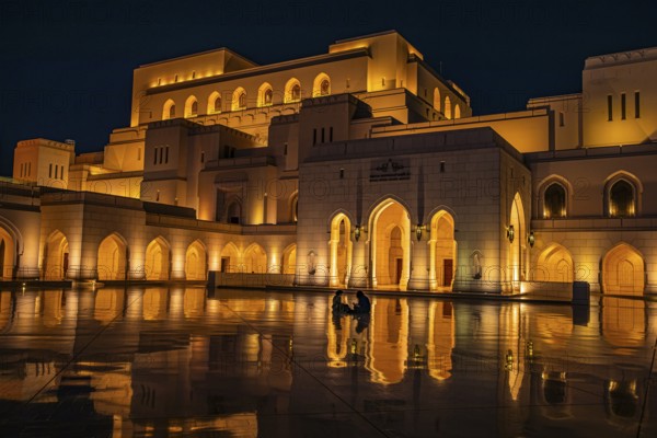 The illuminated main square in front of the Royal Opera, at night, night shot, Muscat, Arabian