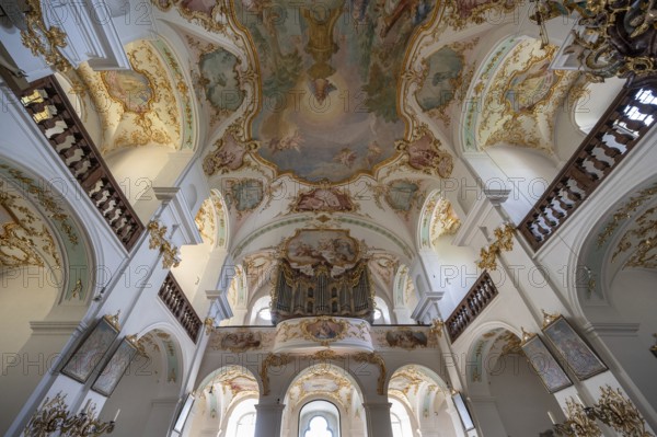 Organ loft of the Maria Brünnlein pilgrimage basilica in rococo style built between 1748 and 1782,