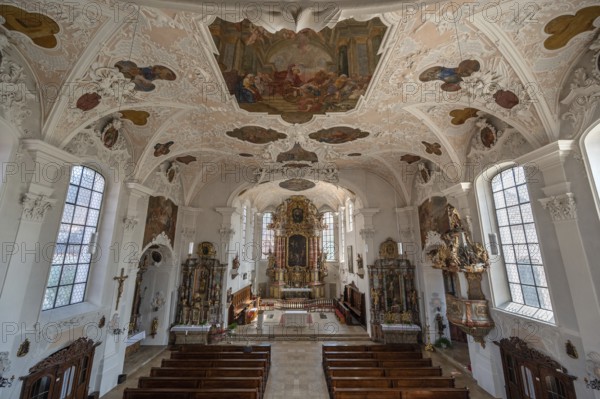 Interior with high altar of the parish church of St. John the Baptist, built in 1475 as a Gothic