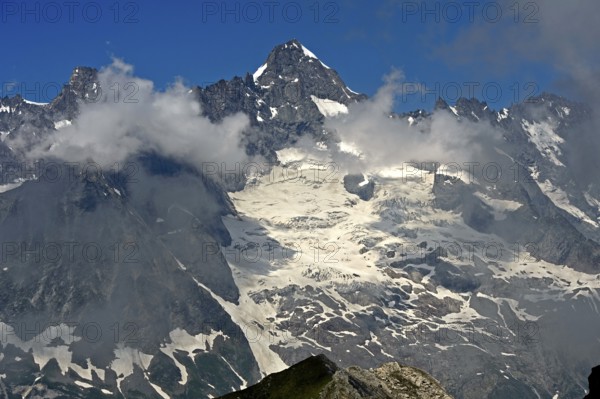 Summit of Mont Dolent with the Dolent Glacier in the border triangle of Switzerland, Italy, France,