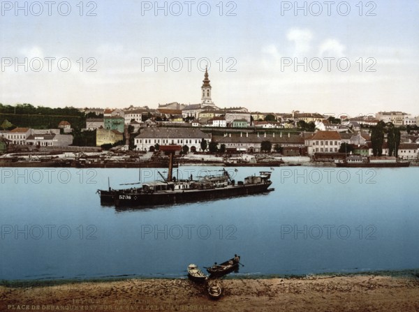 The landing place for boats near the cathedral, Belgrade, Serbia, c. 1895, Historical, digitally