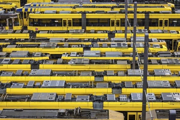 Essen, North Rhine-Westphalia, Germany, Trams at Ruhrbahn depot, Verdi and EVG warning strike,