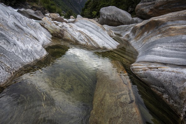 Rocks, rock structures, Verzasca River, near Lavertezzo, Verzasca Valley, Valle Verzasca, Canton