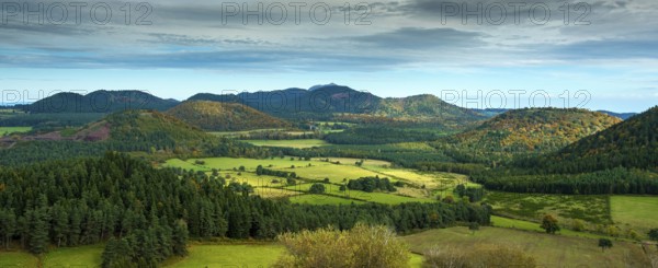 Auvergne Volcanoes Regional Natural Park. View of the Puys chain, UNESCO World Heritage Site, Puy