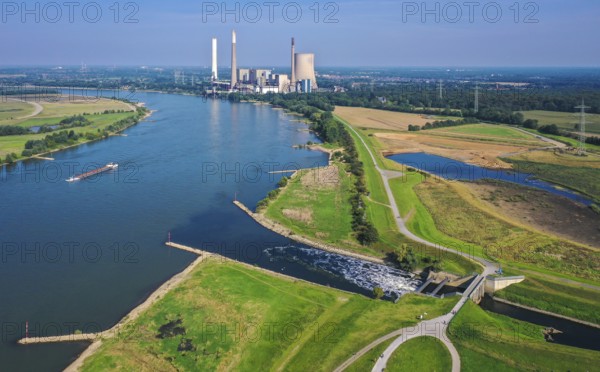 Dinslaken, North Rhine-Westphalia, Germany - Emscher estuary into the Rhine. On the right, the