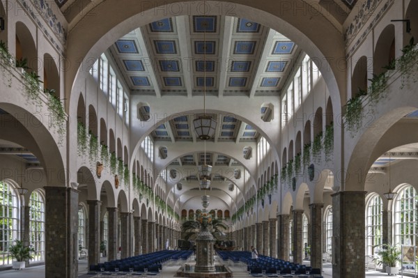 Promenade hall with fountain house with decorative Art Nouveau ceramic fountain made of majolica