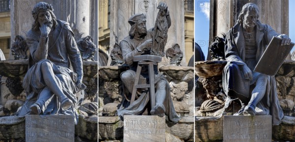 Fountain figures, Walther von der Vogelweide, Tilmann Riemenschneider and Mathias Grünewald on the