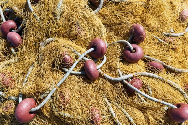 Fishing net, detail, harbour, Elafonisos, Deer Island, Laconia, Peloponnese, Ionian Islands, Ionian