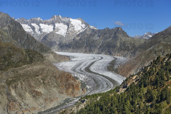 Aletsch glacier, glacier tongue, panorama, climate change, decline, global warming, ice, global