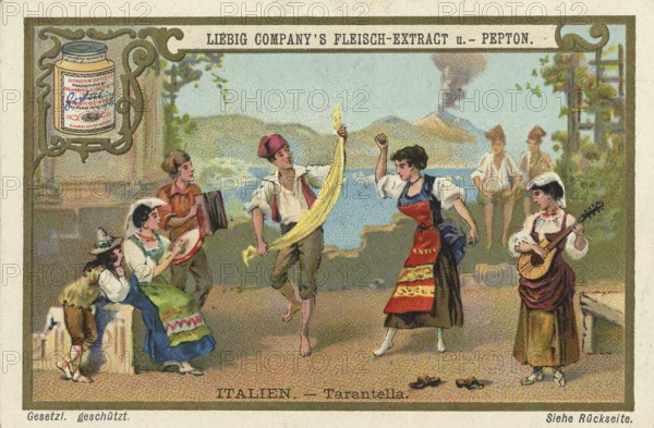 Picture series Dances of the World, Tarantella from Italy, Liebig picture, digitally restored
