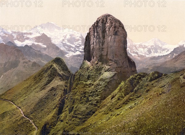 Schynige Platte, with view of Gummihorn and Jungfrau, Bernese Oberland, Switzerland, Historic,