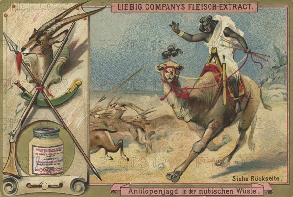 Picture series Hunting, Antelope hunt in the desert of Nubia, Liebig picture, digitally restored