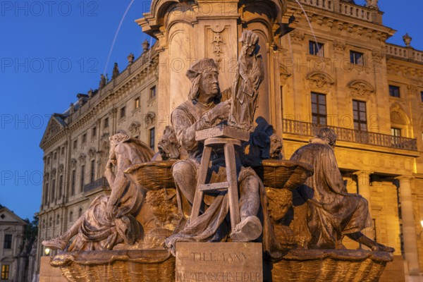 Statue of the sculptor and carver Tilman Riemenschneider at the Frankoniabrunnen in front of the