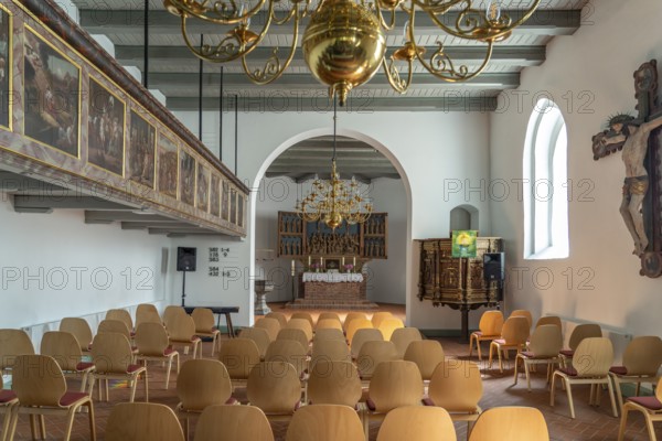 Interior of St Vincent's Church in Odenbüll, Nordstrand peninsula, North Friesland district,