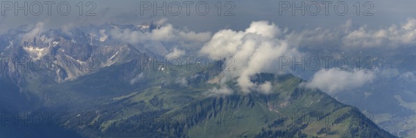 Mountain panorama from the Nebelhorn, 2224m, to the south to Kanzelwand, mountain station of the