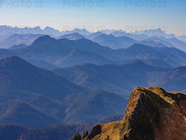 Alpine panorama, view from the Rotwand to the Brandenberg Alps, Karwendel, Wetterstein and