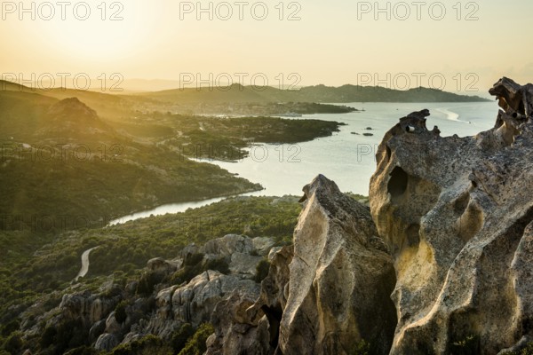 Bizarre granite rocks, Roccia dell Orso, sunset, Capo d'Orso, Palau, Costa Smeralda, Sardinia,
