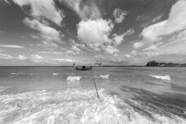 Longtail boat on the beach, Koh Ngai Island, Andaman Sea, Satun Province, Southern Thailand,
