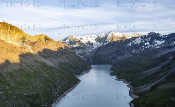 Picturesque mountain landscape at the summit Mont de la Blana at sunset, view of blue mountain