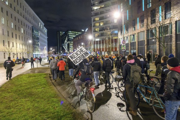 Anti-fascist protests in front of the Axel Springer skyscraper against the World Economic Summit, a