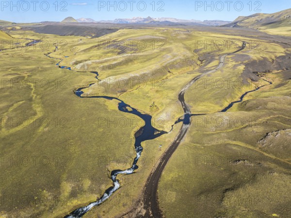 Road F232 Öldufellsleid, ford at waterfall of river bláfjallakvísl, along northern slopes of