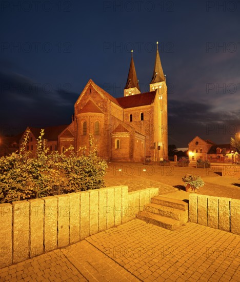 Jerichow monastery church, the oldest brick church in northern Germany, night shot, Jerichow,