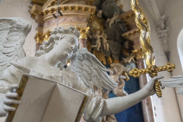 Angel in front of the altar by Nicodemus Tessin in the interior of the Evangelical Lutheran Church