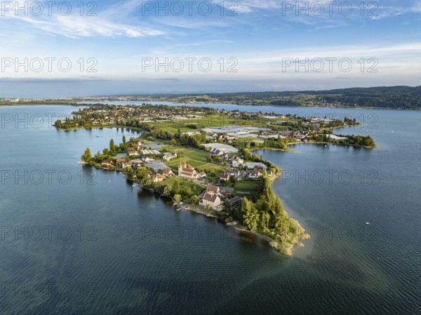 Aerial view, of the north-western tip of the island of Reichenau in Lake Constance, with the