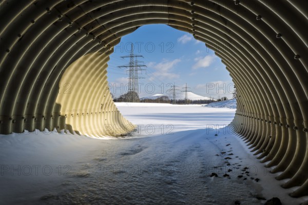 Bottrop, North Rhine-Westphalia, Germany - Sunny winter landscape in the Ruhr area, ice and snow on