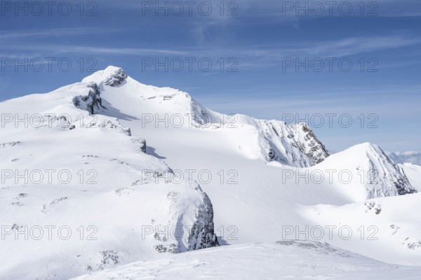Snow-covered mountain landscape, Wildhorn in winter, Bernese Alps, Bernese Oberland, Switzerland,
