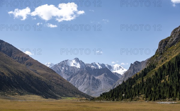 Picturesque mountain valley, mountain landscape with white mountain peaks, Tian Shan Mountains,
