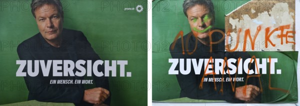 Comparison of two large posters for the 2025 federal election by the Greens with Robert Habeck,