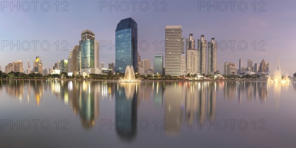 Benjakitti Park, eastern water zone with water fountain, a municipal park in the Khlong Toei