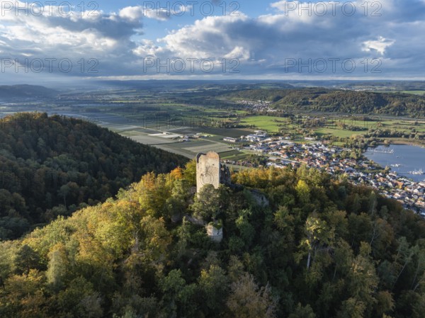 Aerial view of Lake Constance, Überlinger See, with the ruins of Altbodman on the Bodanrück, above